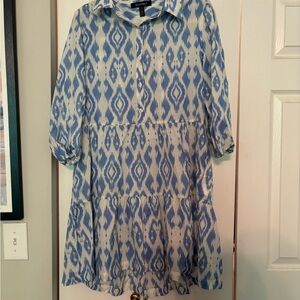 Ellen Tracy Sky Blue and Cream Patterned Dress